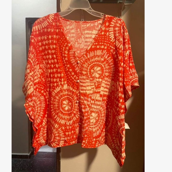 Sprits Color Floral Abstract Boho Batwing Sleeve Loose Fitting Shirt - Picture 10 of 10